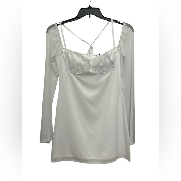 Princess Polly Dyer Sheer Sleeve Mini Dress 6 Petite White Bridal Wedding NWT - Picture 3 of 8